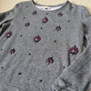 LOFT 100% Cotton Beaded Embellished Sweatshirt Womens Medium Petite